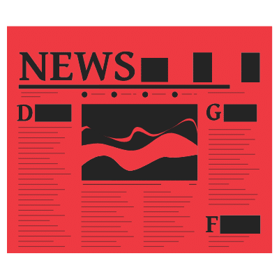 newspaper icon red red icon representing the front page of a folded newspaper