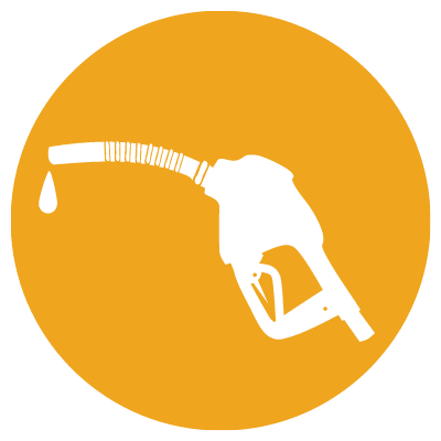 yellow circular icon of gas pump nozzle representing oil