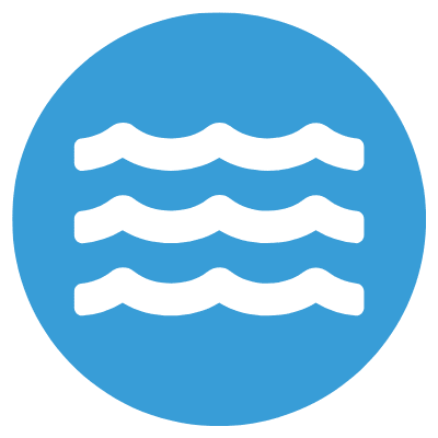 blue circular icon with waves representing water