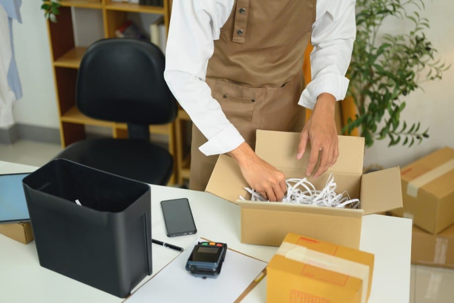 A man cleans up after providing document shredding services